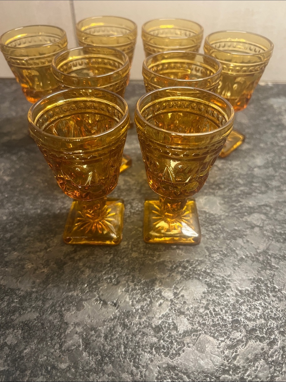 Vintage INDIANA  GLASS COLONY PARK CORDIAL Amber Glass Goblets - SET OF 8